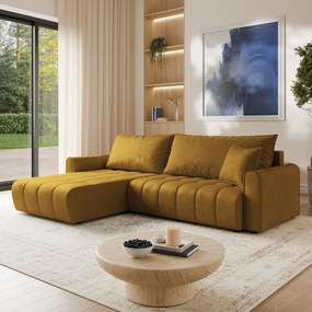 Masseno Narożnik FRIGA z funkcją spania i pojemnikiem na pościel Narozniki L, Rozkładana sofa - Żółty, MONOLITH 48