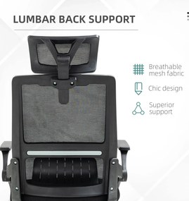 Vinsetto Fotel Biurowy Obrotowy Regulowany z Podparciem Głowy 58x61x119cm Czarny | Aosom PL