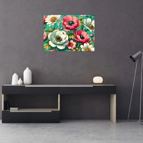 Obraz - Kwiaty na niebieskim tle (70x50 cm)