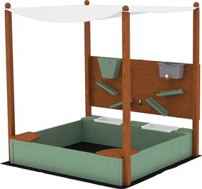 AIYAPLAY Piaskownica dla dzieci z daszkiem przeciwsłonecznym, 2 pojemnikami na zabawki, 116Dł x 112,5S x 128W cm, Drewno świerkowe, Plastik, Zielona