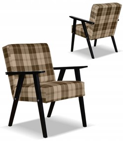 Fotel w stylu PRL retro vintage SOLER Family Meble krata brązowo - beżowa