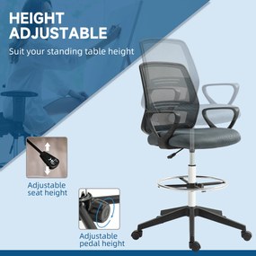 Vinsetto Ergonomiczny Fotel Biurowy z Podłokietnikami i Regulowanym Podnóżkiem Siatka Szary