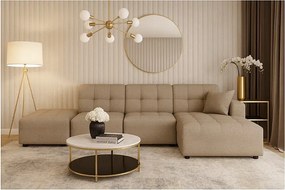 Narożnik z pufą prawostronny Bergamo B – tkanina Raven 30 beżowa, 341×166×70 cm