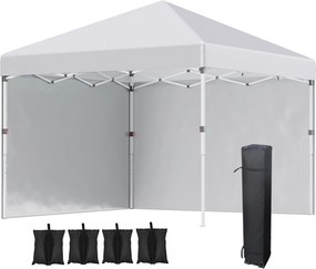 Outsunny Składany Pawilon z 2 Ściankami, Wysokość Regulowana, z Torbą Transportową, Stelaż z Antykorozyjnej Stali, 3x3 m, Biały