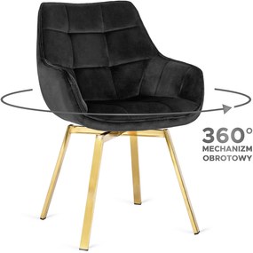 Krzesło Tapicerowane Obrotowe do Salonu MIA Czarne Welurowe Nowoczesne Glamour