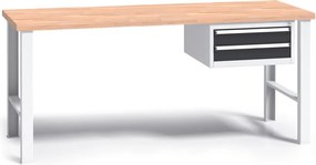 Profesjonalny stół warsztatowy G3 z drewnianym blatem roboczym, 1700 mm, 1x 2 szufladowy kontener, grafitowy