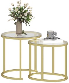 HOMCOM Zestaw 2 stolików, Kawowy, Okrągły i owalny, Stapelowe, Stal, Ø50 x 50,5H cm, Złote
