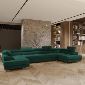 Masseno Narożnik ISOLANO z funkcją spania i pojemnikiem na pościel Narozniki U, Rozkładana sofa - Zielony, MONOLITH 37