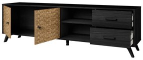 Czarna szafka pod TV w dekorze drewna egzotycznego 181x53 cm Hanoi – Marckeric