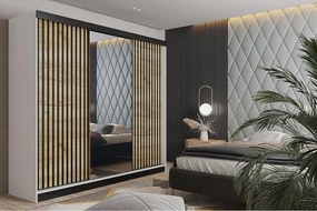 Szafa przesuwna z lustrem lamele MALANI 200 - biały + dąb craft złoty