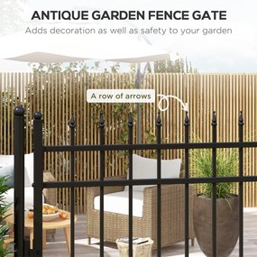 Outsunny Brama ogrodowa, zamek i klucz, dekoracyjne szczyty, stal nierdzewna, 107x204 cm, Czarny