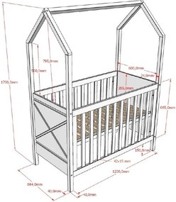 Łóżeczko z litego drewna sosnowego z regulowaną wysokością 60x120 cm w naturalnym kolorze Scott – Vipack