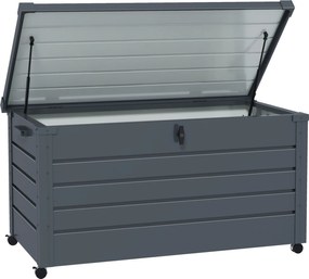 Outsunny Skrzynia do przechowywania na zewnątrz, skrzynia ogrodowa, skrzynia na poduszki, odporna na warunki atmosferyczne, 4 kółka, 100 x 62 x 65 cm, Ciemnoszary