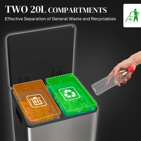 HOMCOM Kosz na śmieci z 2x30 l komorami, pokrywą Soft-Close, stal nierdzewna, srebrny | Aosom PL