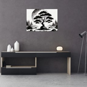 Obraz na szkle – Czarno-biały bonsai (70x50 cm)