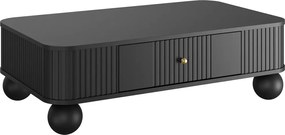 Stolik kawowy Vesper 103x60 cm z szufladą - czarny / złote uchwyty / nogi kule