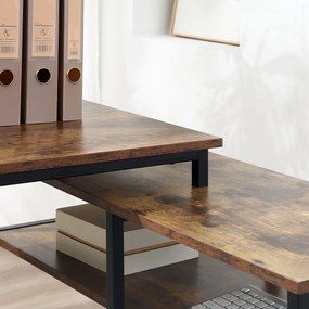 HOMCOM Biurko z regałem Rustykalny design Małe biurko komputerowe Płyta wiórowa Metal Brązowy | Aosom PL