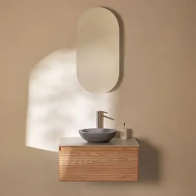 Zestaw Wiszących Mebli Łazienkowych Z Drewna Jesionowego Tedrik Popielaty Brąz & Okrągły Szary Cement Ø40 Cm Tarsis - Sklum