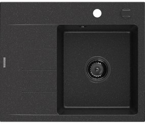 Mexen Ben zlewozmywak granitowy 1-komorowy z ociekaczem prawy 600 x 500 mm czarny/srebrny metalik syfon czarny - 6523605000-73-B