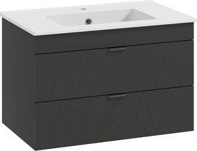HOMCOM Szafka pod umywalkę Wisząca szafka z ceramiczną umywalką, Szuflady Soft-Close, Czarna