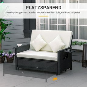 Outsunny Sofa ogrodowa z technorattanu Funkcja leżanki 2osobowa Podnóżek Brązowa z poduszkami | Aosom PL