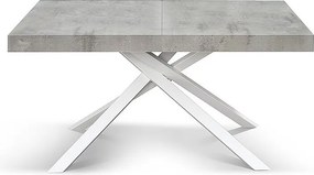 Stół drewniany, wykończenie cementowo-szare, podstawa biała, rozkładany 140x90 - FORTE DEI MARMI