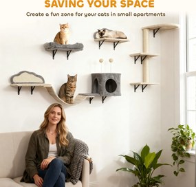 PawHut Zestaw drapaka montowanego na ścianie, powierzchnie ze sizalu, 4 części, dla 1-3 kotów, Beżowy