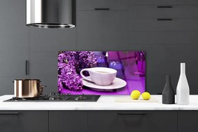 Panel Szklany do Kuchni Poranna Kawa Wśród Kwiatów