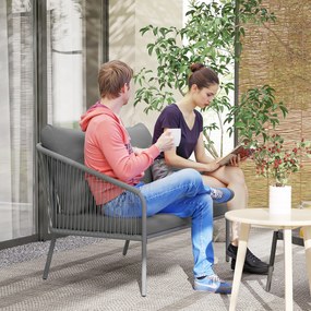 Outsunny Sofa Ogrodowa z Poduszkami 2-osobowa Sofa Rattanowa dla Salonu na Balkon 112 x 72 x 76 cm Szary