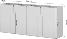 Komoda Amilio 200 cm czterodrzwiowa - eukaliptus / dąb baltic dune / uchwyty dąb naturalny