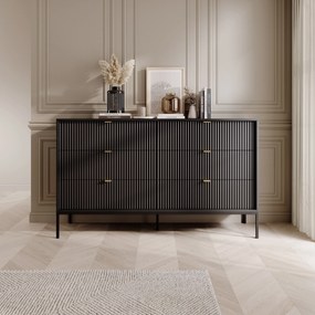 Komoda STELLARE 154 cm do Salonu Sypialni 6 Szuflad Czarny