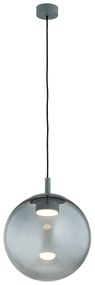 Designerska duża lampa wisząca szklana kula z ciemnym przydymionym szkłem i akcentami stalowymi w kolorze ciemnej zieleni Sacramento