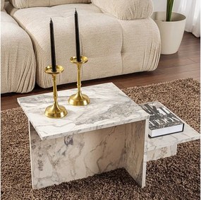 Prostokątny stolik kawowy Harmony 80x40x40 cm efekt marmuru Freesia, płyta wiórowa melaminowana, styl skandynawski, bez przechowywania