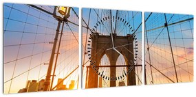 Obraz - Brooklyn Bridge, Manhattan, New York (z zegarem) (90x30 cm)