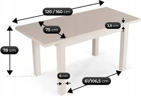 Stół Prostokątny Rozkładany SKUBI 120-160 cm Kaszmir Nowoczesny