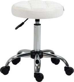 HOMCOM Stołek obrotowy, Stołek salonowy, regulowany, sztuczna skóra, pikowany wzór, Ø35,5 x 48-63 cm, Biały/Srebrny