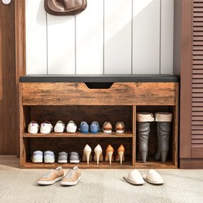 Przestronna szafka na buty z siedziskami do przechowywania 2 półki drewniane w stylu retro loft