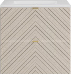 Szafka łazienkowa wisząca w jodełkę z wpuszczaną umywalką – beż – 60 cm – DORIONI