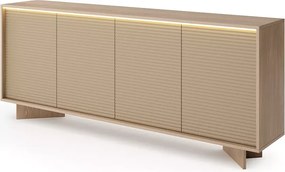 Komoda Parsja 4D 200 cm LED – duża komoda do salonu, ryflowane fronty, bolivar naturalny / cappuccino, push-to-open