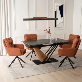 Stół Rozkładany Prostokątny REX 160-220 cm Ceramiczny Czarny Marmur/Orzech do Jadalni Nowoczesny Loft