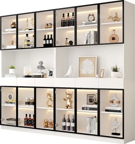 Witryna 240x36x200 cm z LED - 12 drzwi szklanych i 6 szuflady - Biała