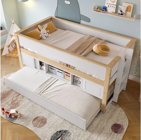 Łóżko dziecięce 90x200 cm - z łóżkiem wysuwanym 90x190 cm, schowkiem - białe - materac nie jest wliczony w cenę