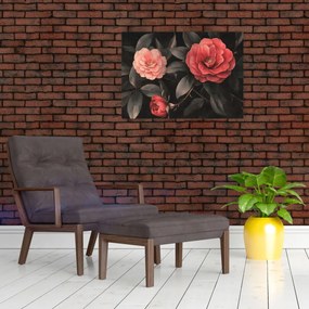 Obraz - Czerwone kwiaty na ciemnym tle (70x50 cm)