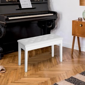 HOMCOM Taboret do Pianina Biały Wiejski Styl z Schowkiem Drewno Kauczukowe Sztuczna Skóra 76x36x50cm | Aosom PL