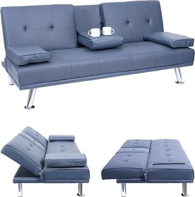 3-osobowa sofa MCW-F60,  imitacja skóry, ciemnoniebieski