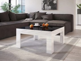 Stolik do salonu w wysokim połysku Simple 80x80 z czarnym blatem i białymi nogami