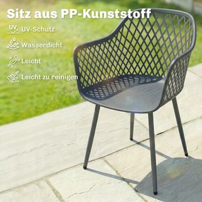 Outsunny Zestaw 4 krzeseł ogrodowych odporne na UV z tworzywa, z podłokietnikami i oparciami, 56 x 51 x 84 cm, ciemnoszare | Aosom PL