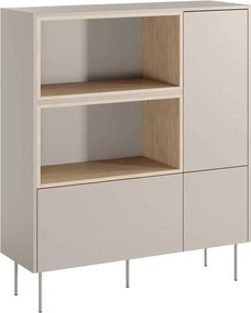 Komoda wysoka Desin 120 cm dwudrzwiowa z szufladą i wnękami - kaszmir / dąb nagano