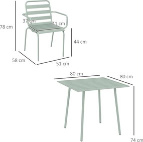 Outsunny Zestaw mebli ogrodowych 5-częściowy, odporny na warunki atmosferyczne, nowoczesny design, zielony, 80x80x74cm | Aosom PL