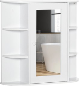 HOMCOM Szafka z lustrem do łazienki, szafka wisząca na ścianę z 8 przegródkami, wielofunkcyjna szafka łazienkowa, kolor biały, wymiary 66 x 17 x 63 cm